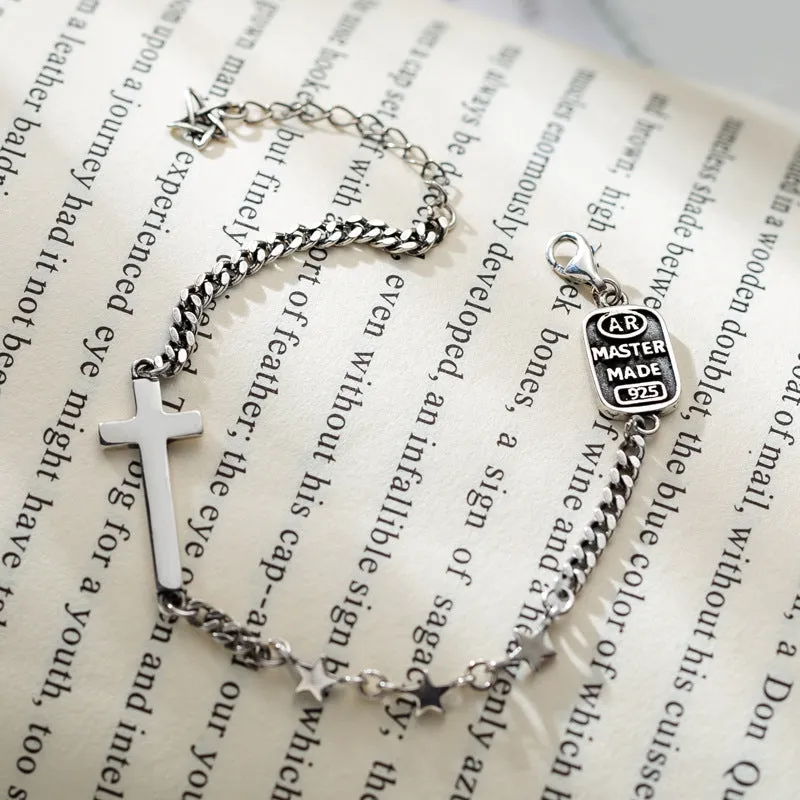 Women's Thai Silver with Cross Pendant Trendy Bracelet
