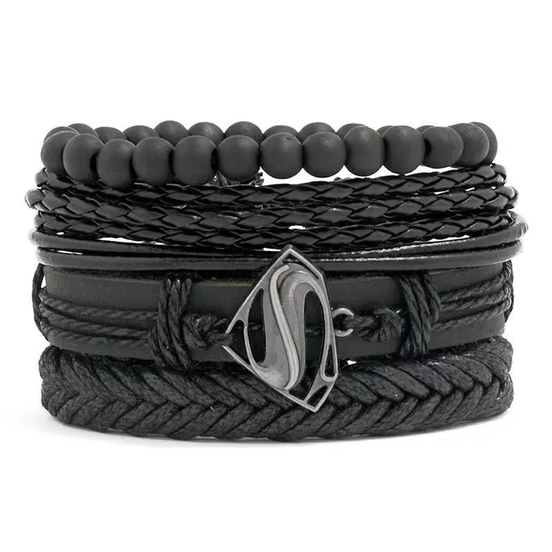 Woven Bracelet Leather Multi-layer Set Electroplated Black Eight Characters