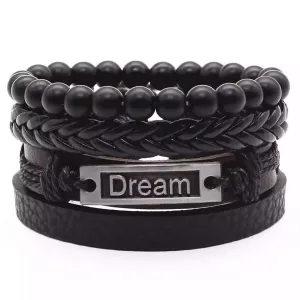 Woven Bracelet Leather Multi-layer Set Electroplated Black Eight Characters