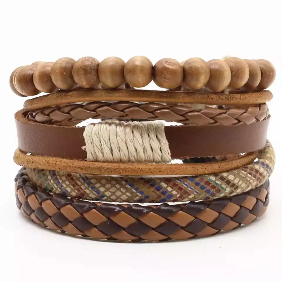 Woven Bracelet Leather Multi-layer Set Electroplated Black Eight Characters