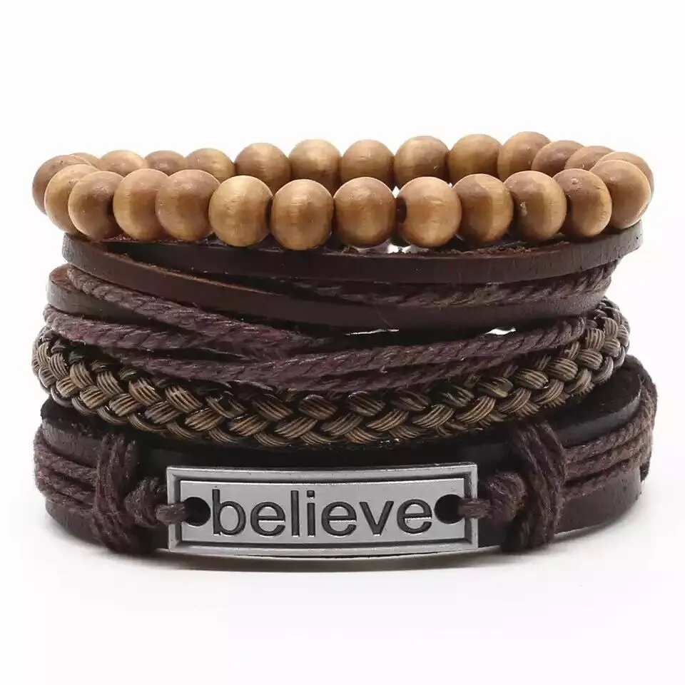 Woven Bracelet Leather Multi-layer Set Electroplated Black Eight Characters