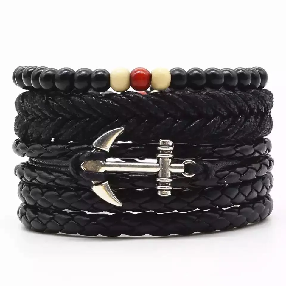 Woven Bracelet Leather Multi-layer Set Electroplated Black Eight Characters