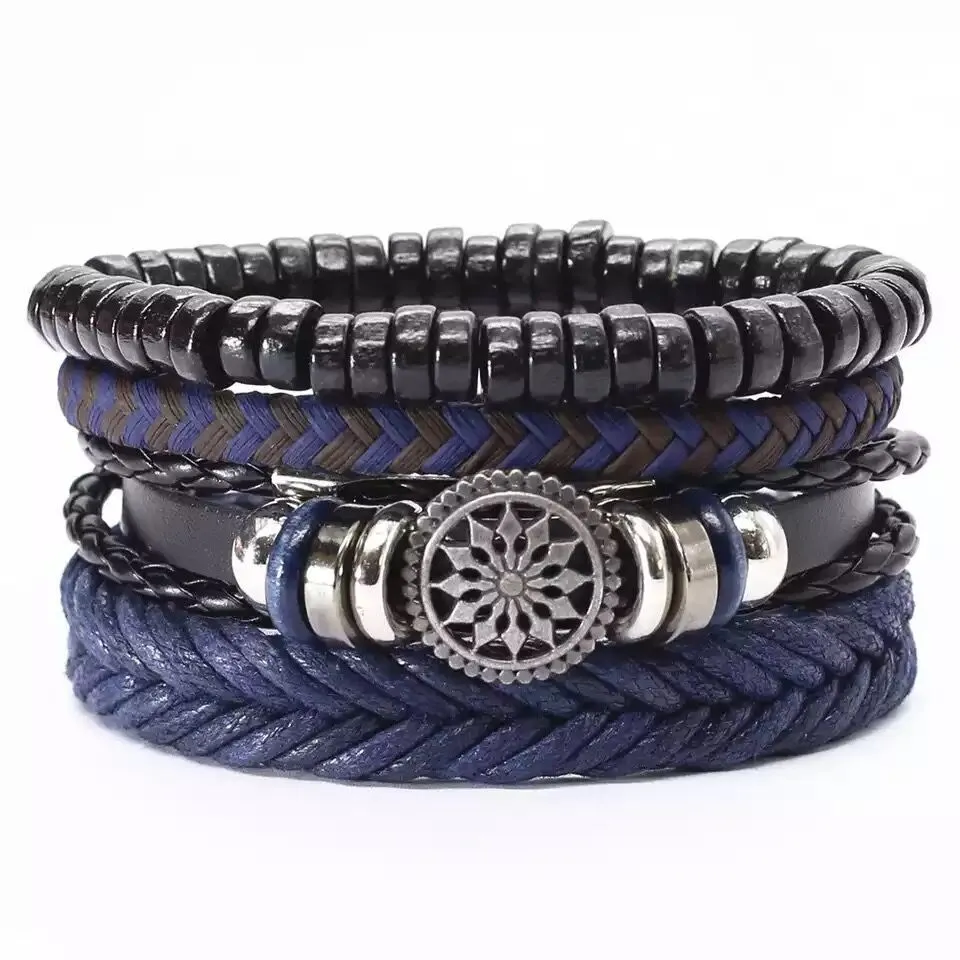 Woven Bracelet Leather Multi-layer Set Electroplated Black Eight Characters