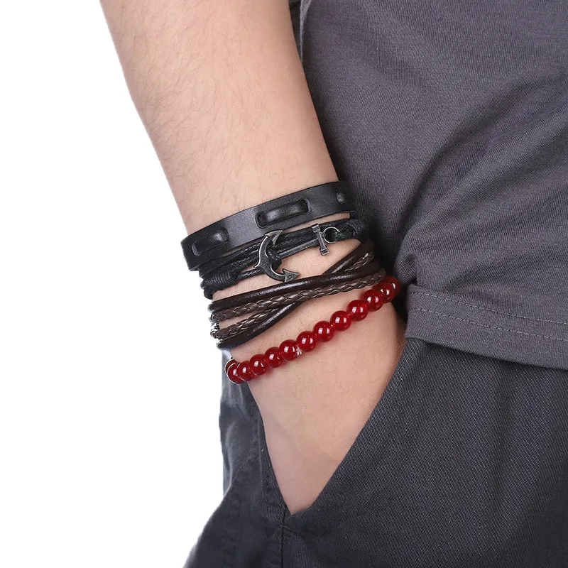 Woven Bracelet Leather Multi-layer Set Electroplated Black Eight Characters