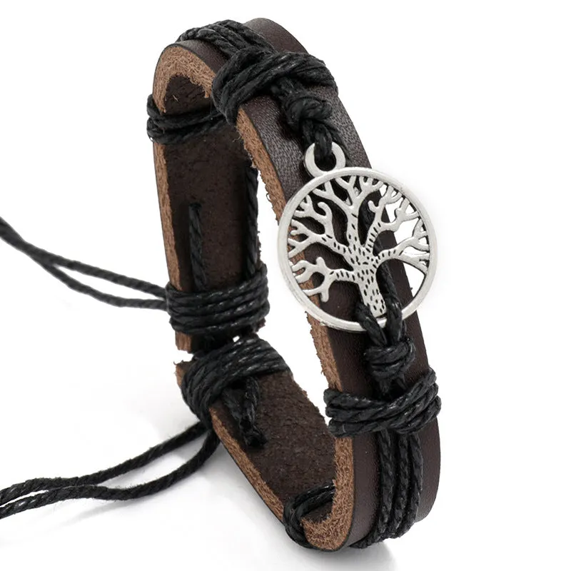 Woven Tree Of Life Leather Bracelet European And American Vintage Jewelry