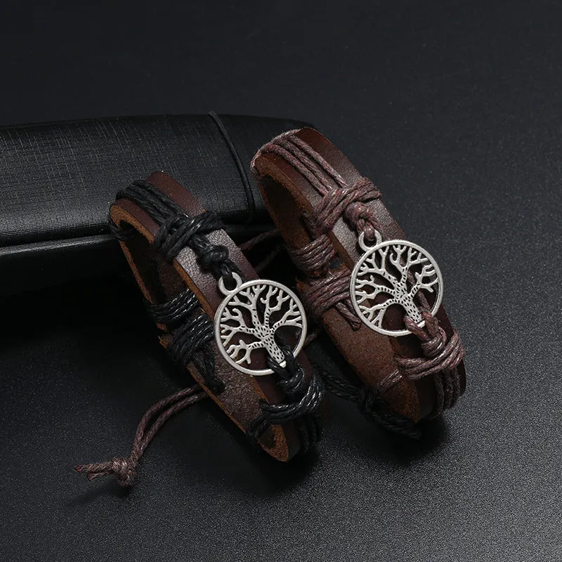 Woven Tree Of Life Leather Bracelet European And American Vintage Jewelry