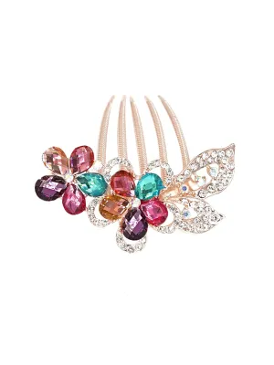 Yellow Chimes Comb Pin for Women Hair Accessories for Women Floral Comb Clips for Hair for Women Multicolor Crystal Hair Pin Bridal Hair Accessories for Wedding Side Pin / Comb Pin / Jooda Pin Accessories for Women